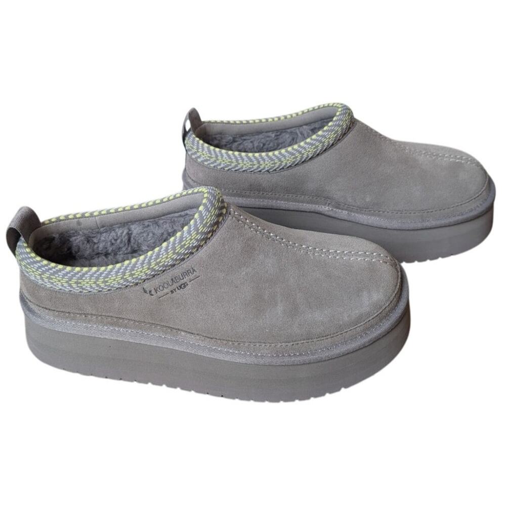 UGG Gray Suede Mules with Yellow Trim